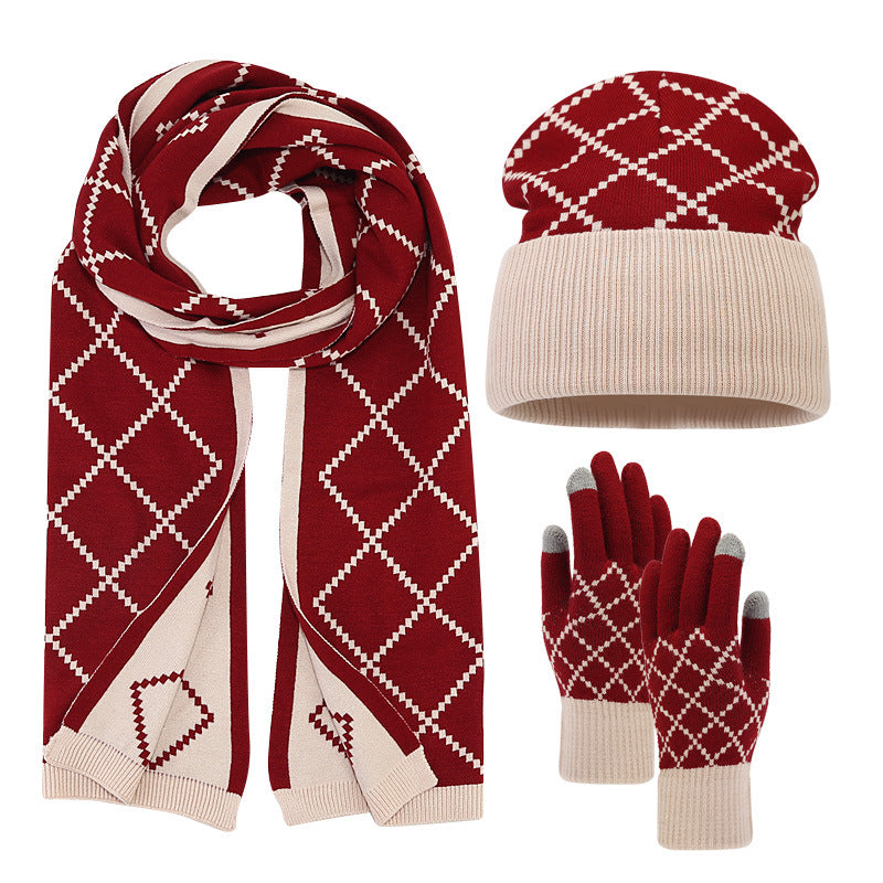 Knitted Hat Glove Scarf Set