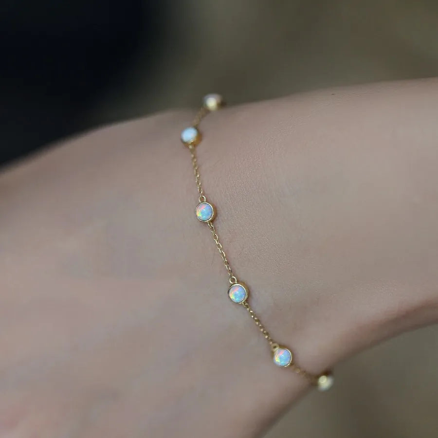 925 Sterling Silver Retro Seven Opal Bracelet Light Luxury Chain Fine Jewelry Wedding Party Gift